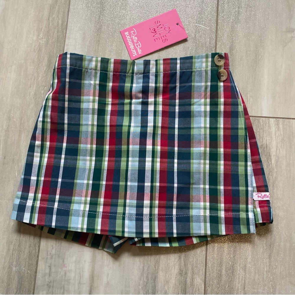 NWT Rufflebutts Preppy Tartan Plaid Prep School Wrap Skort with Buttons girls 5T
